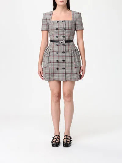 Self-portrait Womens Brown Check-print Square-neck Wool-blend Mini Dress In Gray