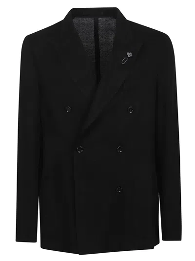 Lardini Double-breasted Blazer With Notch Lapel In Black