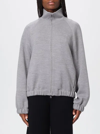 Max Mara Sweatshirt In Double-faced Wool And Cotton Jersey In Gray