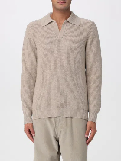 Tagliatore Beige Virgin Wool Knit Polo Shirt In Gray