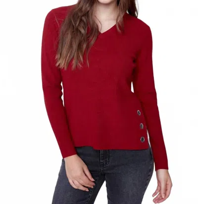 Charlie B Plushy Knit Sweater With Grommets In Ruby In Red
