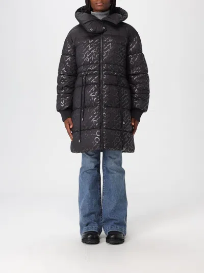 Pinko Technical Canvas Down Jacket With Logo Print In Black