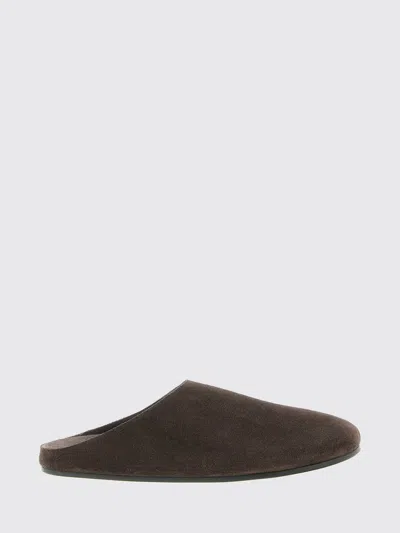 The Row Hudson Suede Leather Slide Sandal In Brown
