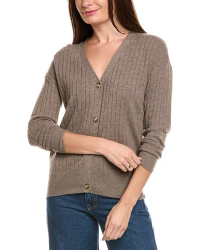 Kier + J Ribbed V-neck Wool & Cashmere-blend Cardigan In Brown
