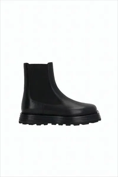 Jil Sander Smooth Leather Ankle Boots With Rounded Square Toe In Black