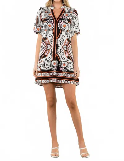 Thml Puff Sleeve Tier Dress In Orange/black/pink In White