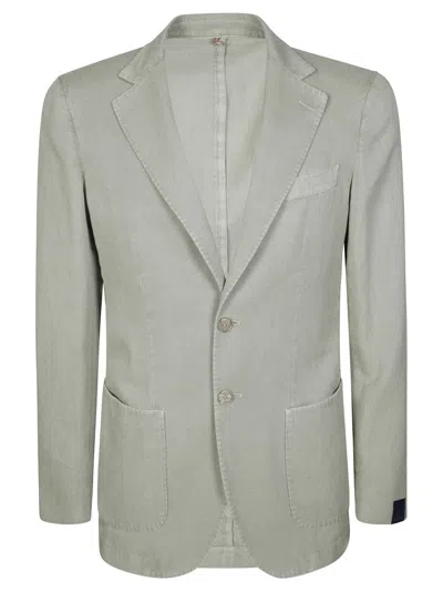 Santaniello Lightweight Two-button Jacket In Linen-ramie Blend In Gray
