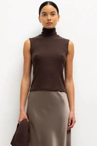 Leset Lauren Sleeveless Turtleneck In Brown