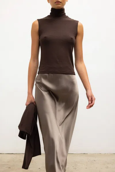 Leset Lauren Sleeveless Turtleneck In Brown