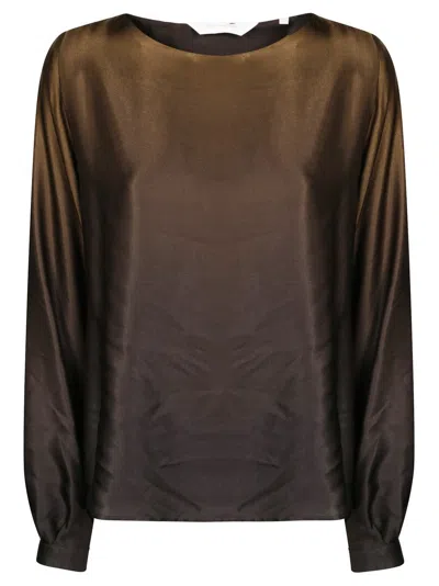 Friedman Smooth Satin Blouse With Classic Cut In Brown