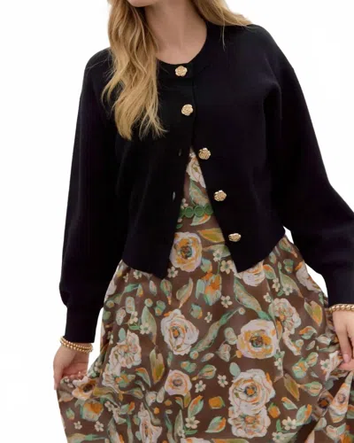 Entro Sweater Cardigan With Button Accents In Black In Black