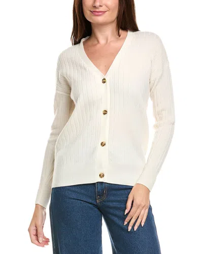 Kier + J Ribbed V-neck Wool & Cashmere-blend Cardigan In White