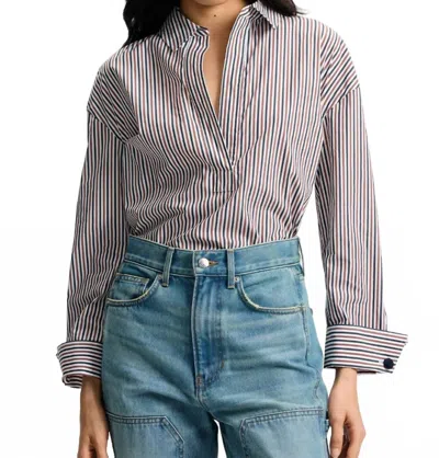 Veronica Beard Draymond Striped Stretch Cotton-blend Poplin Shirt In Multi