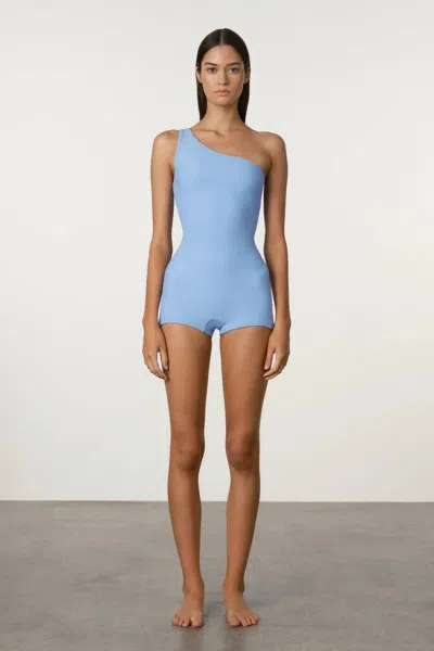 Zulu & Zephyr Waffle Bodysuit In Ocean Blue In Blue