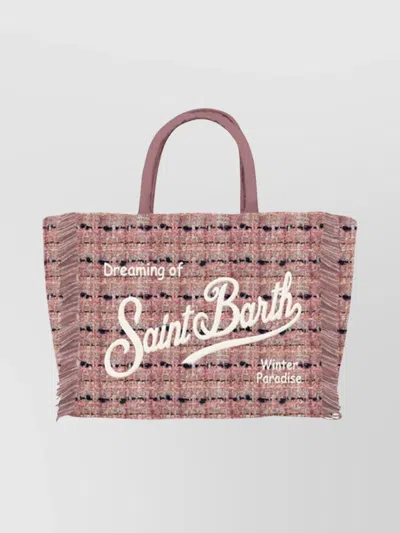 Mc2 Saint Barth Chic Tote Bag With Fringe And Top Handles In Pink