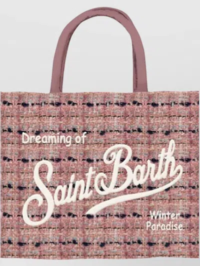 Mc2 Saint Barth Chic Tote Bag With Fringe And Top Handles In Pink