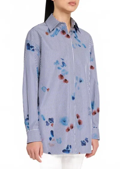 Lafayette 148 The Portrait Striped Button-down Cotton Shirt In Multi