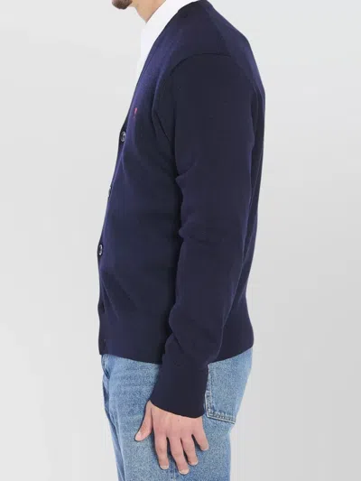 Ami Alexandre Mattiussi Ami Paris Men Blue Cardigan With V Neck And Adc Embroidery On The Front In Wool Blend Man