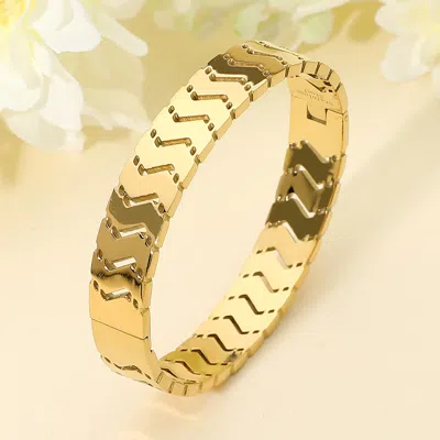 Fashnzfab Stainless Steel Geometric Link Hinged Bangle Bracelet In Gold