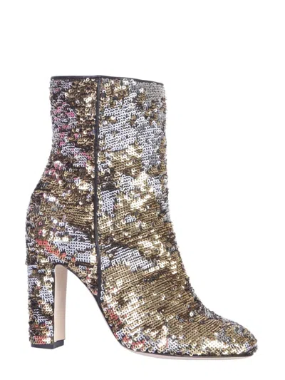Paris Texas Pointed Toe Sequined Ankle Boots With High Block Heel In Gray