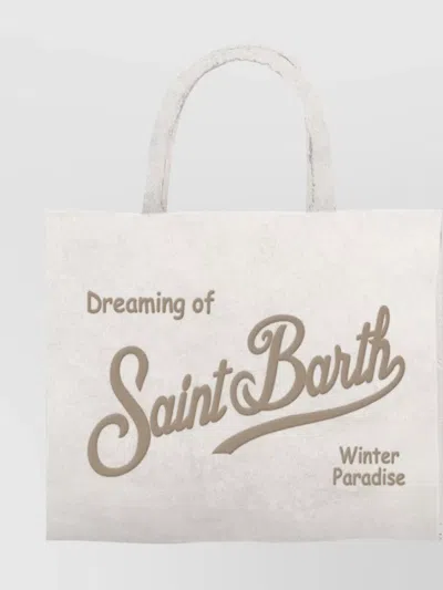 Mc2 Saint Barth Tote Bag With Fringe And Printed Design In White