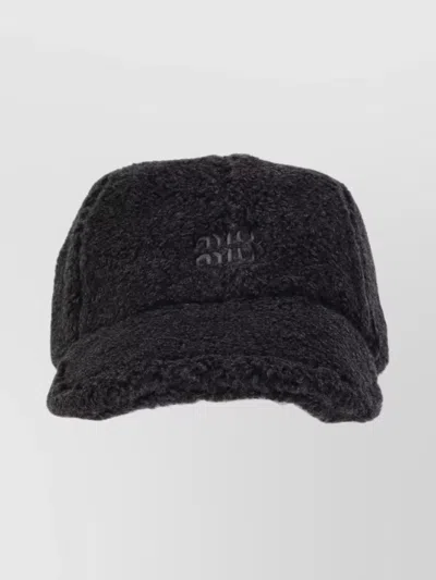 Miu Miu Grey Charcoal Pile Baseball Cap In Black