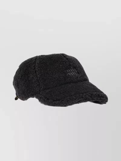 Miu Miu Grey Charcoal Pile Baseball Cap In Black