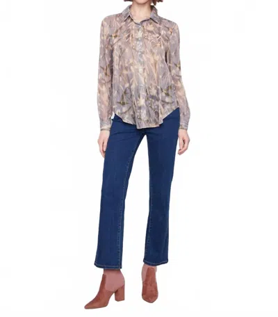 Charlie B Printed Chiffon Button-down Shirt In Serene In Blue