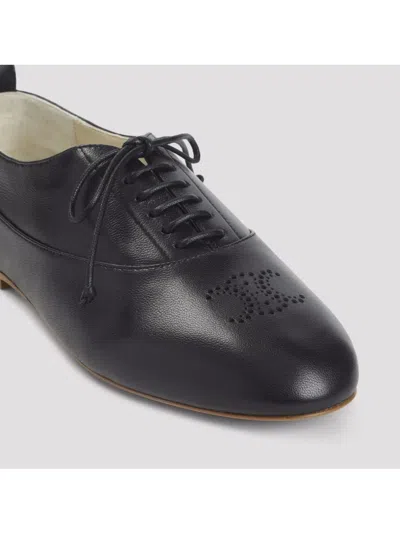 Celine Women Lise With Perforated Detail Triomphe Richelieu In Leather In Black