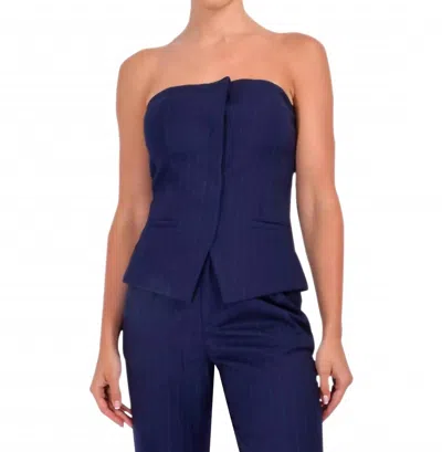 Karina Grimaldi Zoe Strapless Top In Navy Pinstripe In Blue