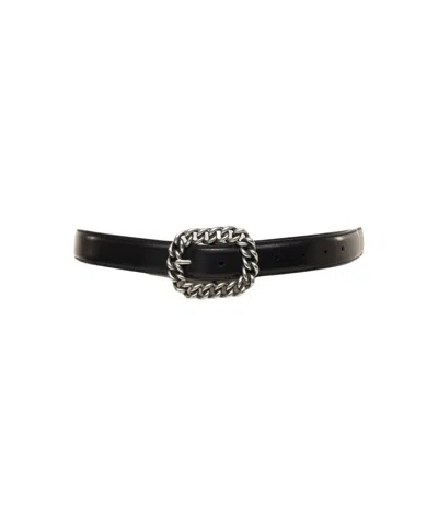 Gavazzeni Leather Belt With Chain Detail Buckle In Brown