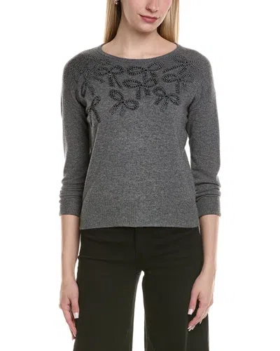 Sofiacashmere Bow Embellishment Wool & Cashmere-blend Sweater In Gray