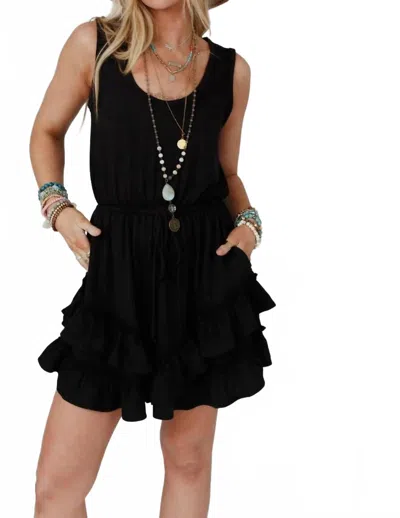 Three Bird Nest Constance Ruffle Hem Dress In Black In Black