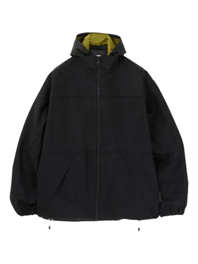 Gr10k Hooded Black Logo Jacket With Contrasting Lining And Adjustable Features In Black