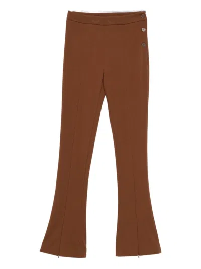 Semicouture Flared Leg Pants With Fitted Waist In Brown