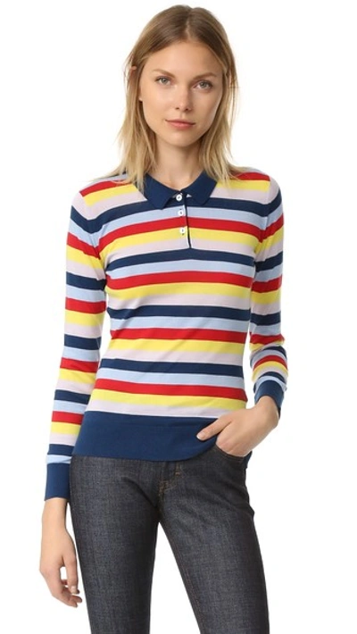 Holly Fulton Wide Stripe Polo Shirt In Multi Stripe