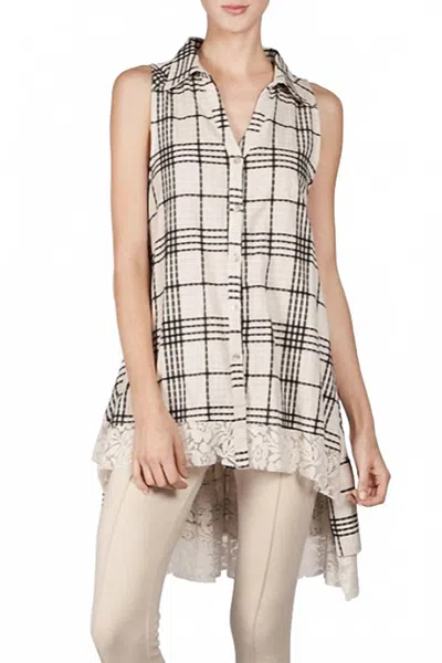 A'reve Checkered Plaid Shirt Hi Lo - Ivory In Multi