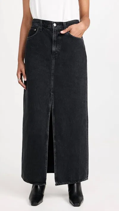 Agolde Leif Longline Denim Skirt In Black