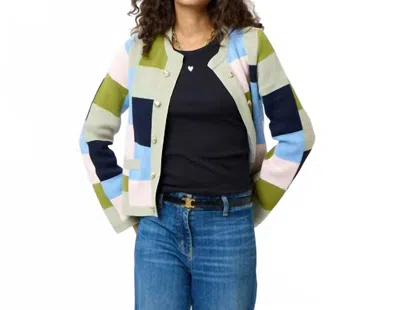 Kerri Rosenthal Beau-lero Patchwork Cardigan In Multi In Green