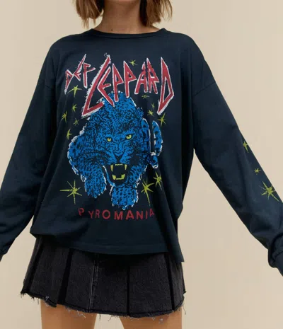 Daydreamer Def Leppard Pyromania Long Sleeve Merch Tee In Vintage Black In Multi