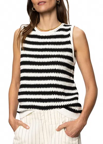 Sanctuary Striped Crochet Shell Sweater In Chalk Black Stripe In Black