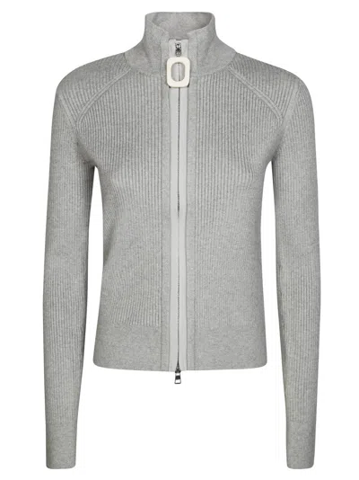 Jw Anderson J. W. Anderson Ribbed Zip-up Cardigan With High Collar In Gray