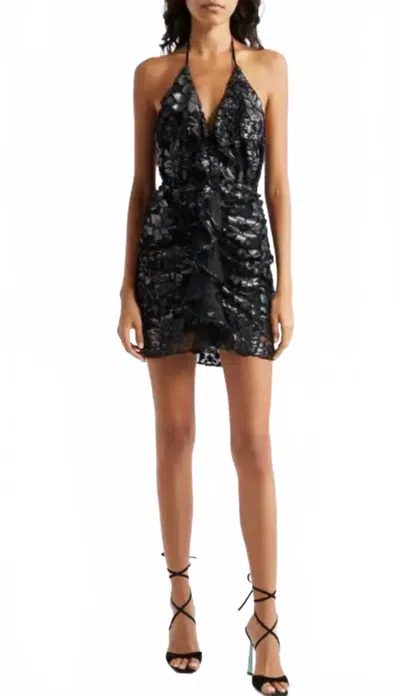 Ramy Brook Hackett Metallic Floral Halter Minidress In Grey Flower In Multi