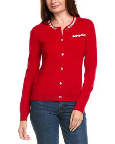 Kier + J Crystal Embellished Wool & Cashmere-blend Cardigan In Red