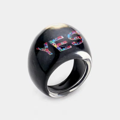 Fashnzfab Yes Printed Lucite Message Ring - Lucite In Black