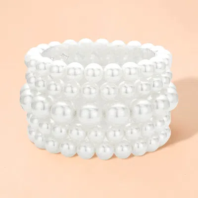 Fashnzfab 5pcs - Pearl Stretch Bracelets - White In Brown
