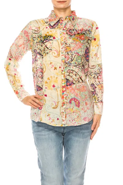 Vintage Goa Paisley Patchwork Vintage Wash Shirt Top In Taupe In Multi
