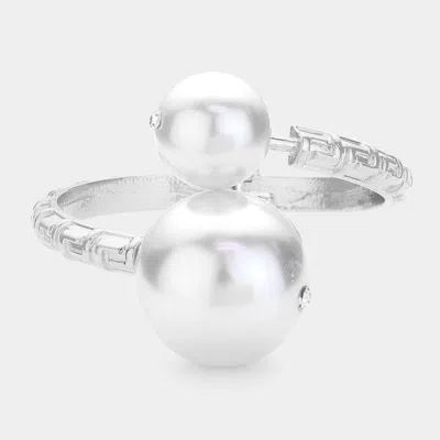 Fashnzfab Pearl Ball Tip Hinged Bangle Bracelet - Rhodium, White In Brown