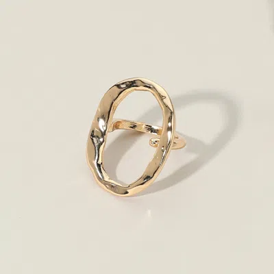 Fashnzfab Secret Box_14k Gold Dipped Hammered Open Oval Ring - Gold In Gold