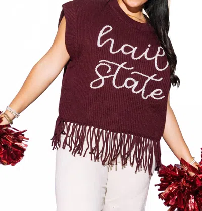 Queen Of Sparkles Hail State Fringe Sweater Vest In Maroon In Multi